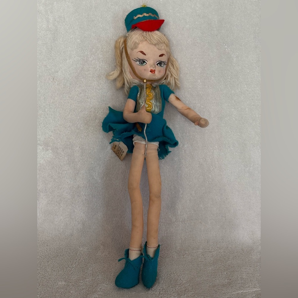 VTG 60’s Stockinette Cloth Doll Marching Band Leader blue outfit Japan Needs TLC